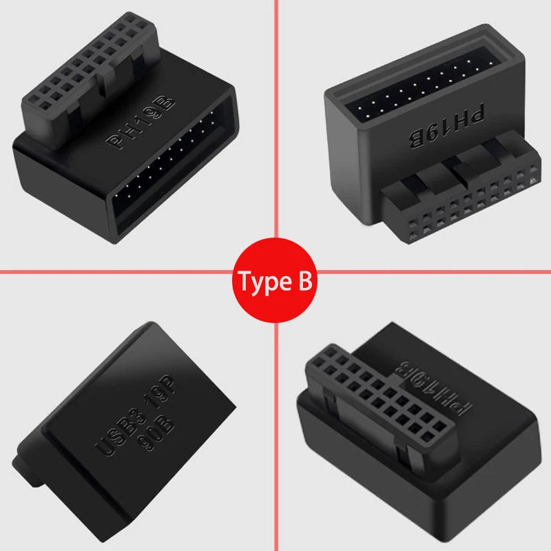 USB 3.0 19/20-Pin 90° Motherboard Header Adapter Connector