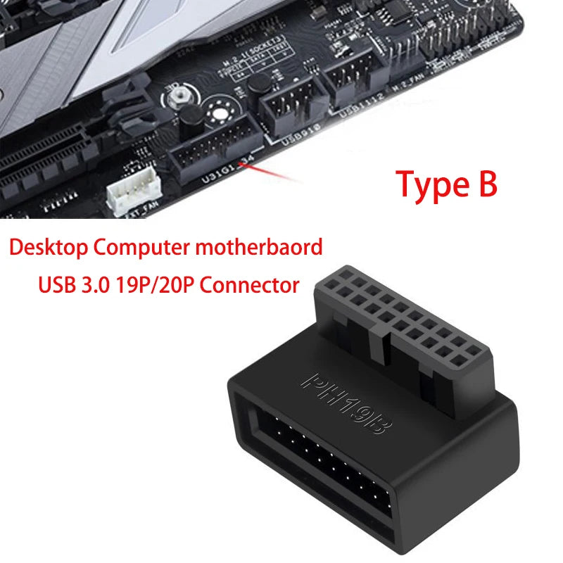 USB 3.0 19/20-Pin 90° Motherboard Header Adapter Connector