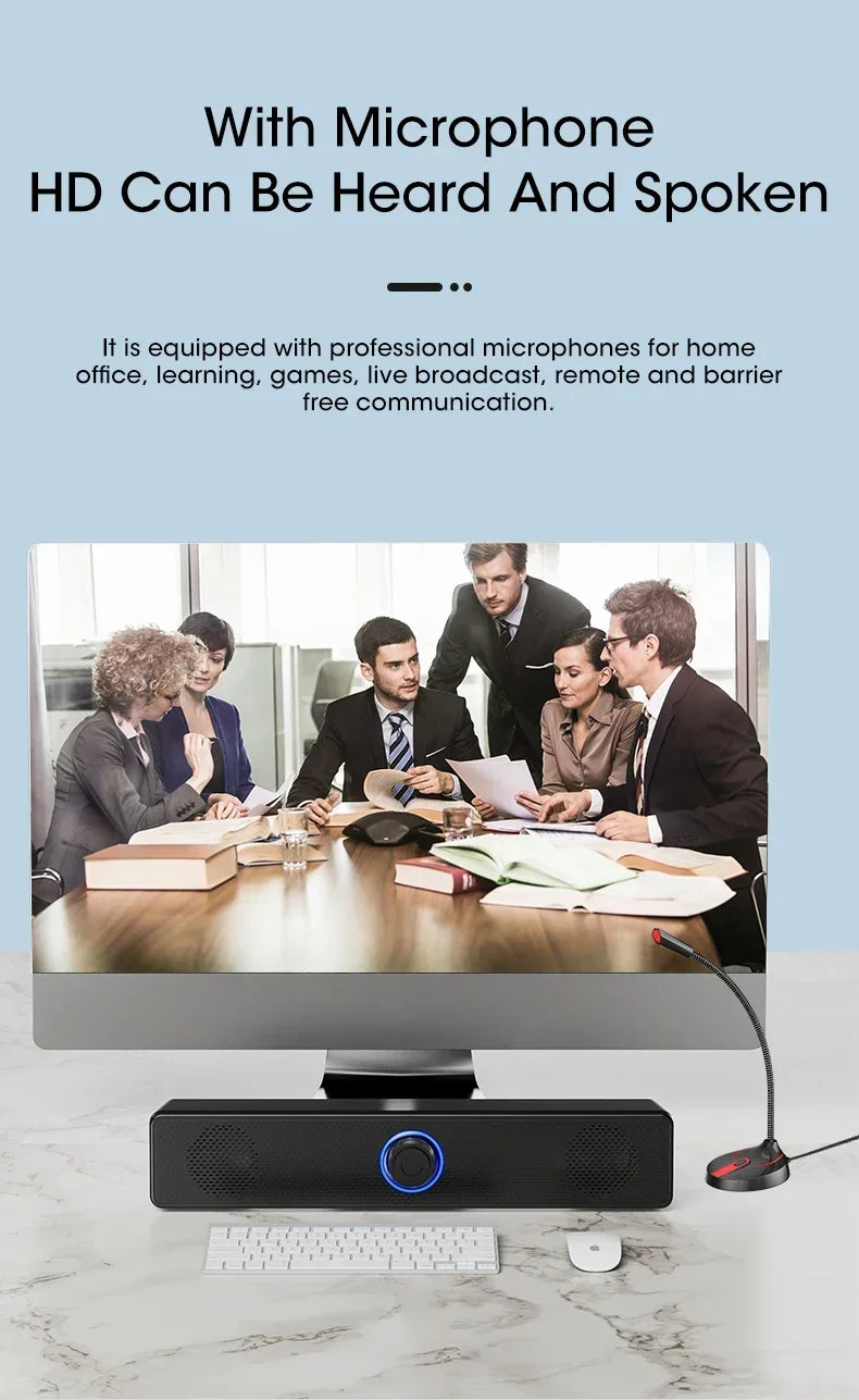 PC Soundbar – Wired & Wireless Bluetooth USB Speaker for TV & Gaming