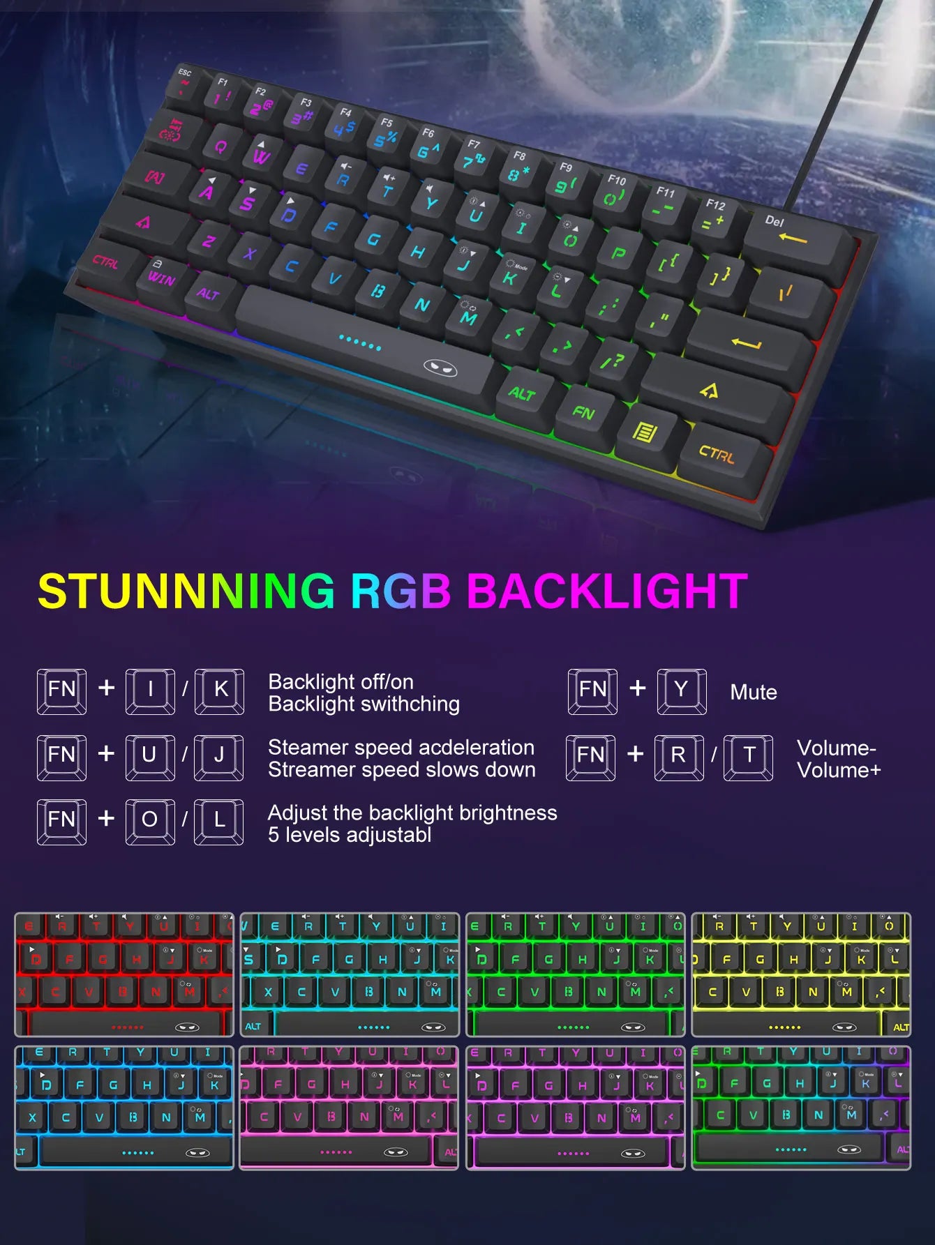 MageGee TS91 Mini 60% Gaming Keyboard – RGB Backlit 61-Key Compact