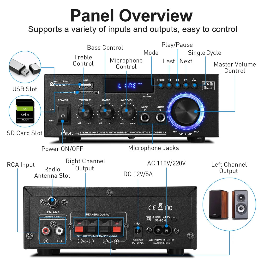Woopker AK Series Digital Bluetooth Amplifier