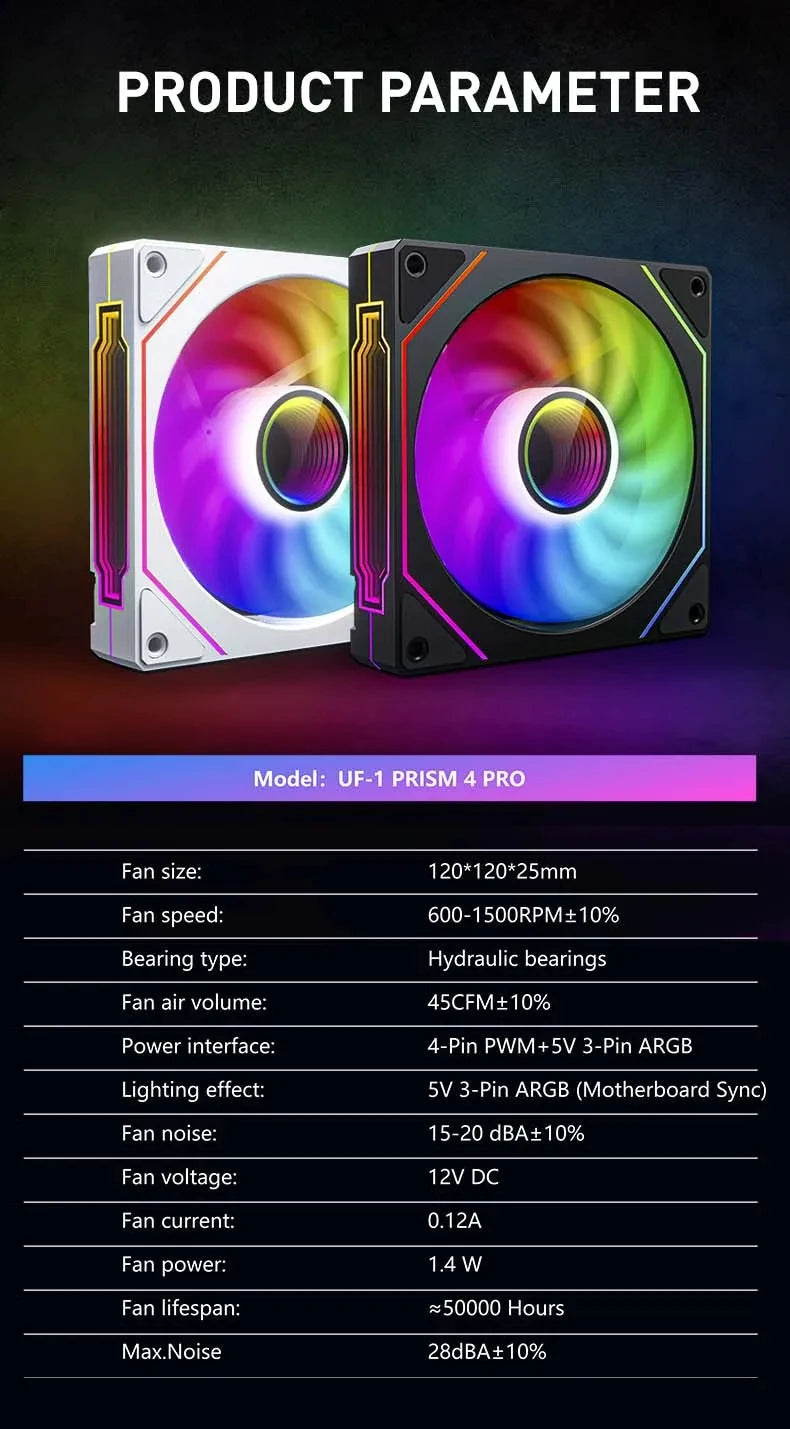 UPSIREN UF-1 PRISM 4 PRO 12cm ARGB PWM Cooling Fan