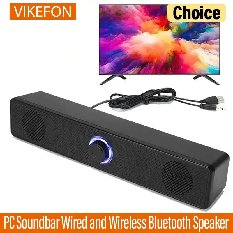 PC Soundbar – Wired & Wireless Bluetooth USB Speaker for TV & Gaming