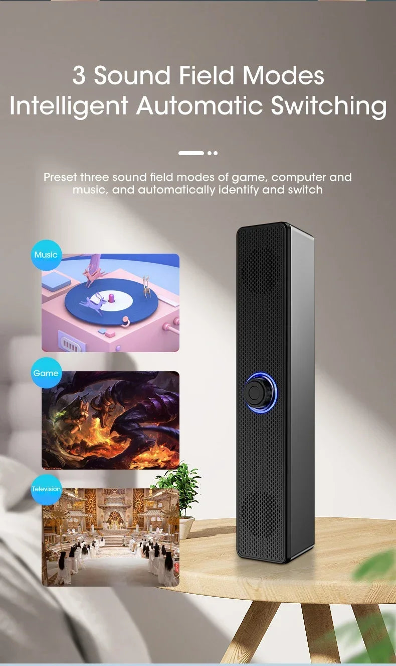 PC Soundbar – Wired & Wireless Bluetooth USB Speaker for TV & Gaming