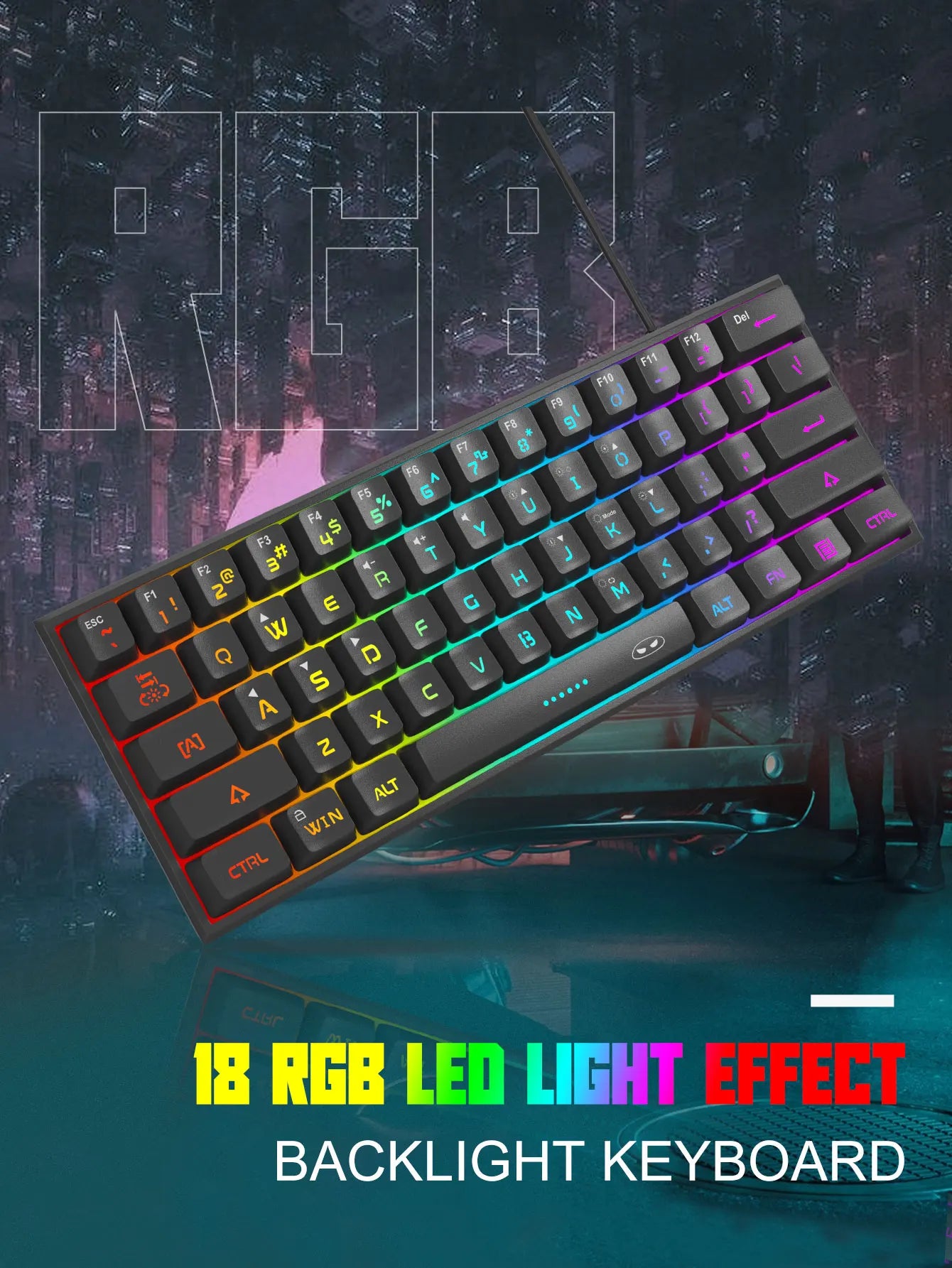 MageGee TS91 Mini 60% Gaming Keyboard – RGB Backlit 61-Key Compact