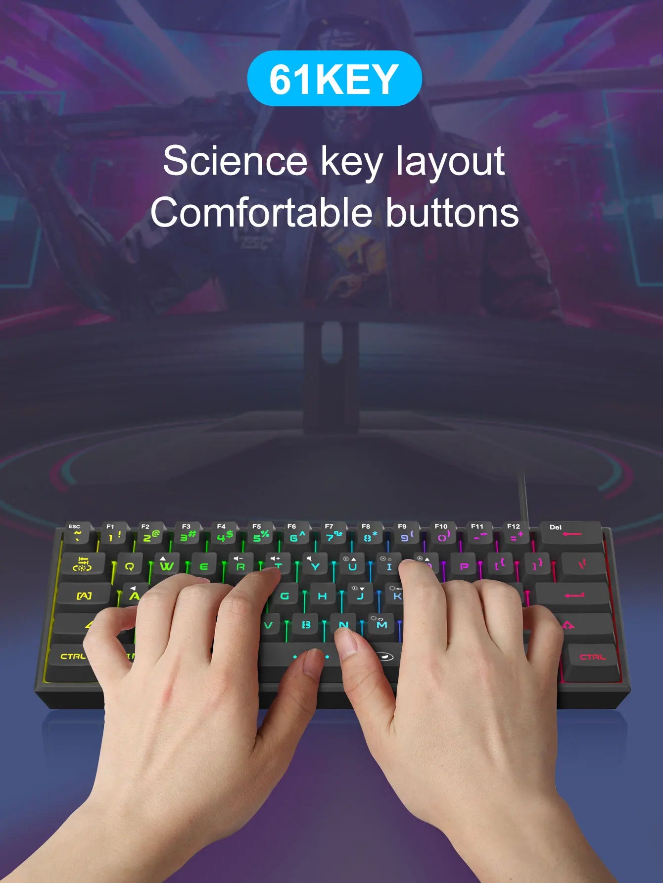 MageGee TS91 Mini 60% Gaming Keyboard – RGB Backlit 61-Key Compact
