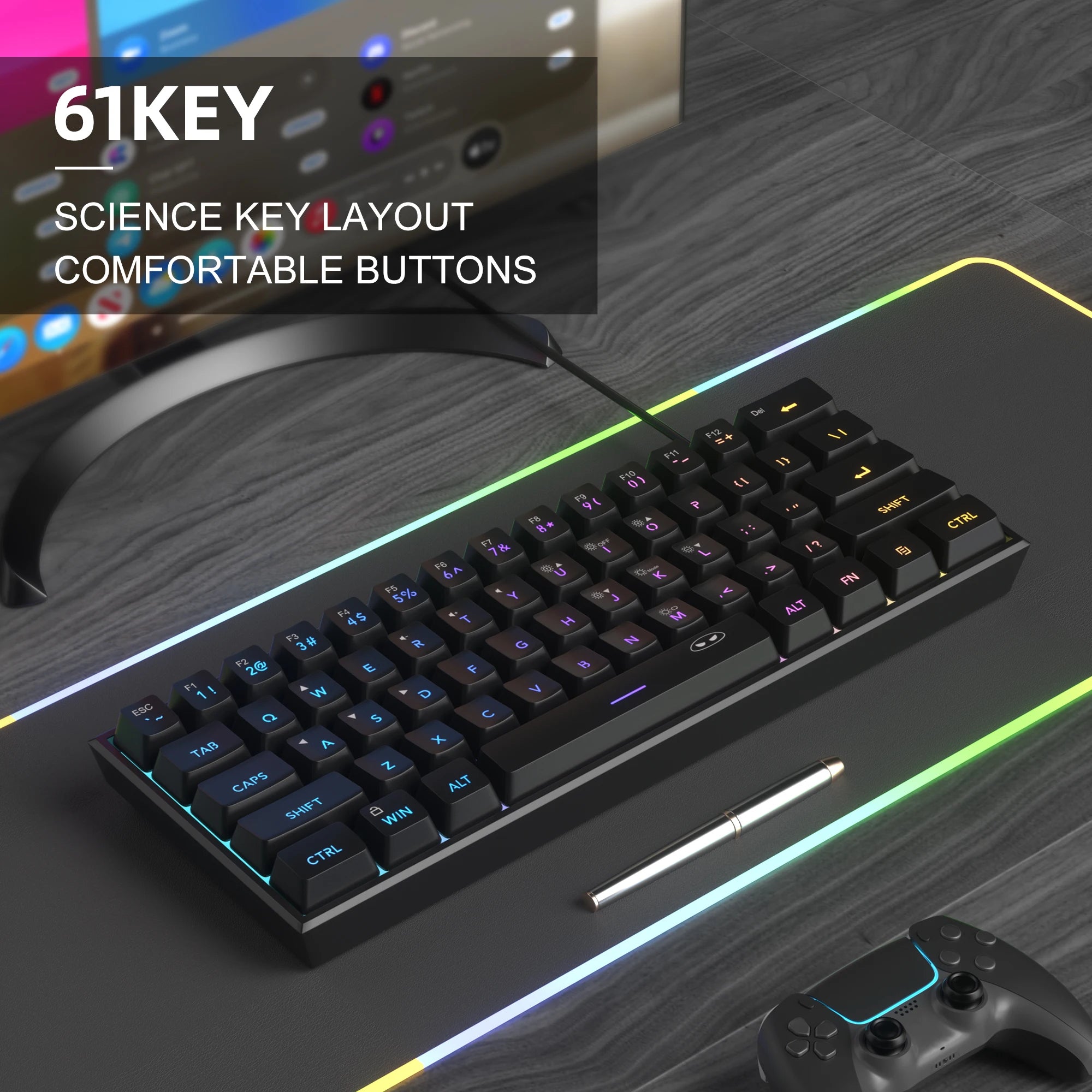 MageGee TS91 Mini 60% Gaming Keyboard – RGB Backlit 61-Key Compact