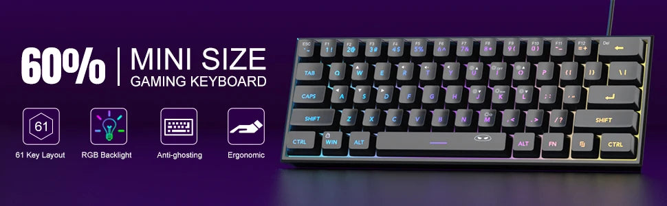 MageGee TS91 Mini 60% Gaming Keyboard – RGB Backlit 61-Key Compact