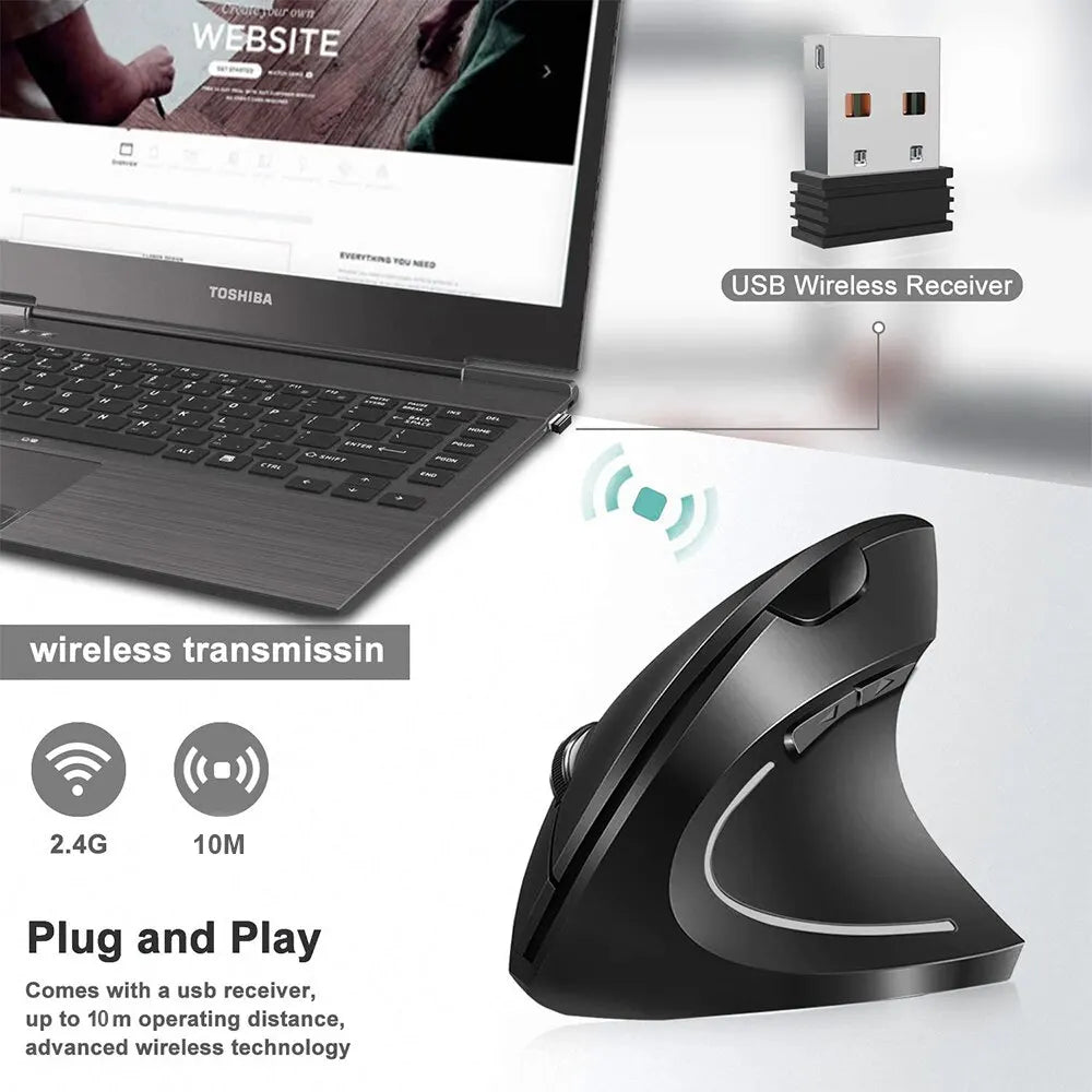 Ergonomic Vertical Wireless Mouse – 2.4GHz, 3 DPI Levels, 6 Buttons