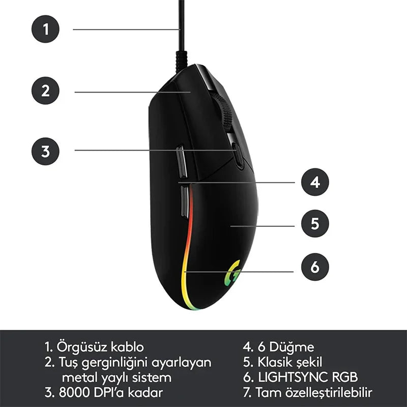 Logitech G102 Wired Gaming Mouse – 8000 DPI RGB Optical Mouse