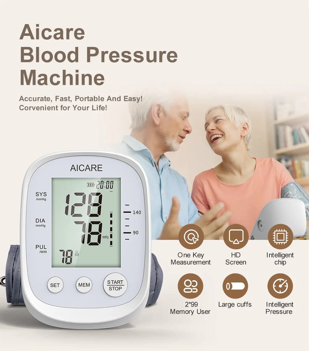 Aicare Digital Upper Arm Blood Pressure Monitor – Home Use BP Cuff