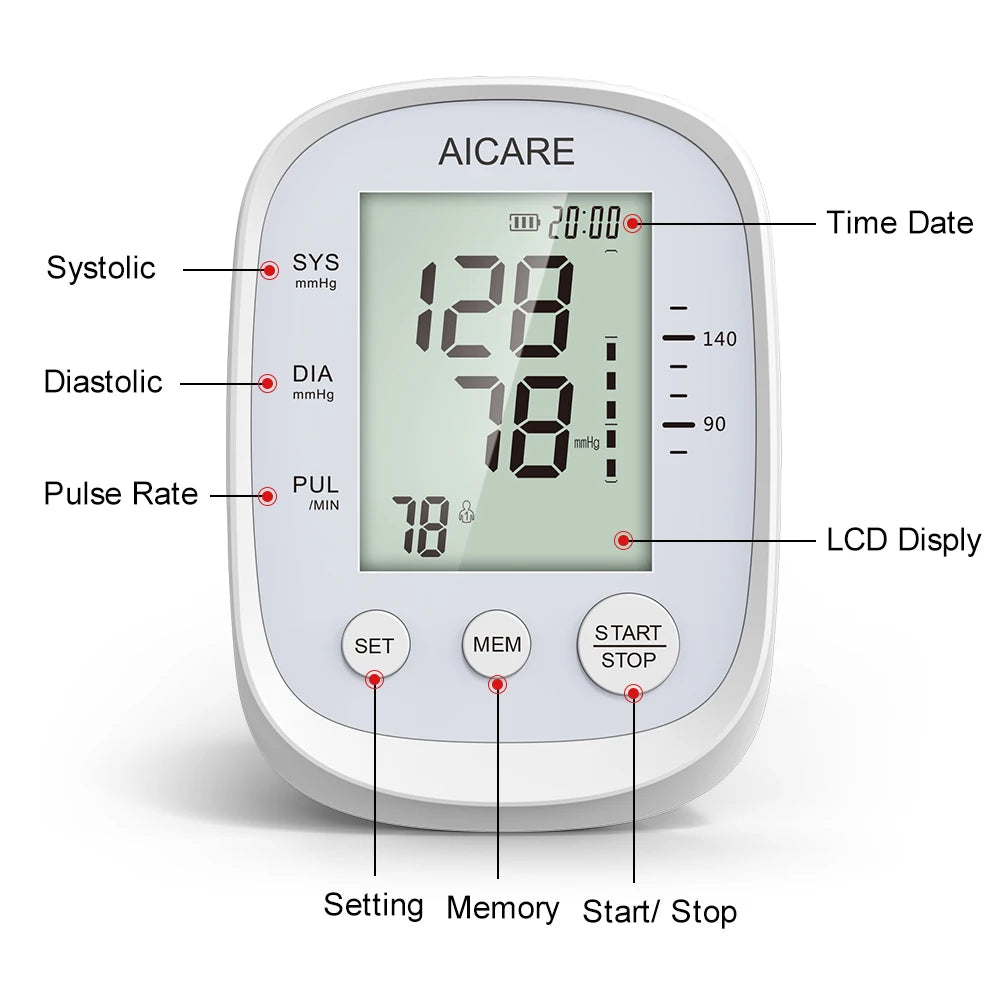 Aicare Digital Upper Arm Blood Pressure Monitor – Home Use BP Cuff