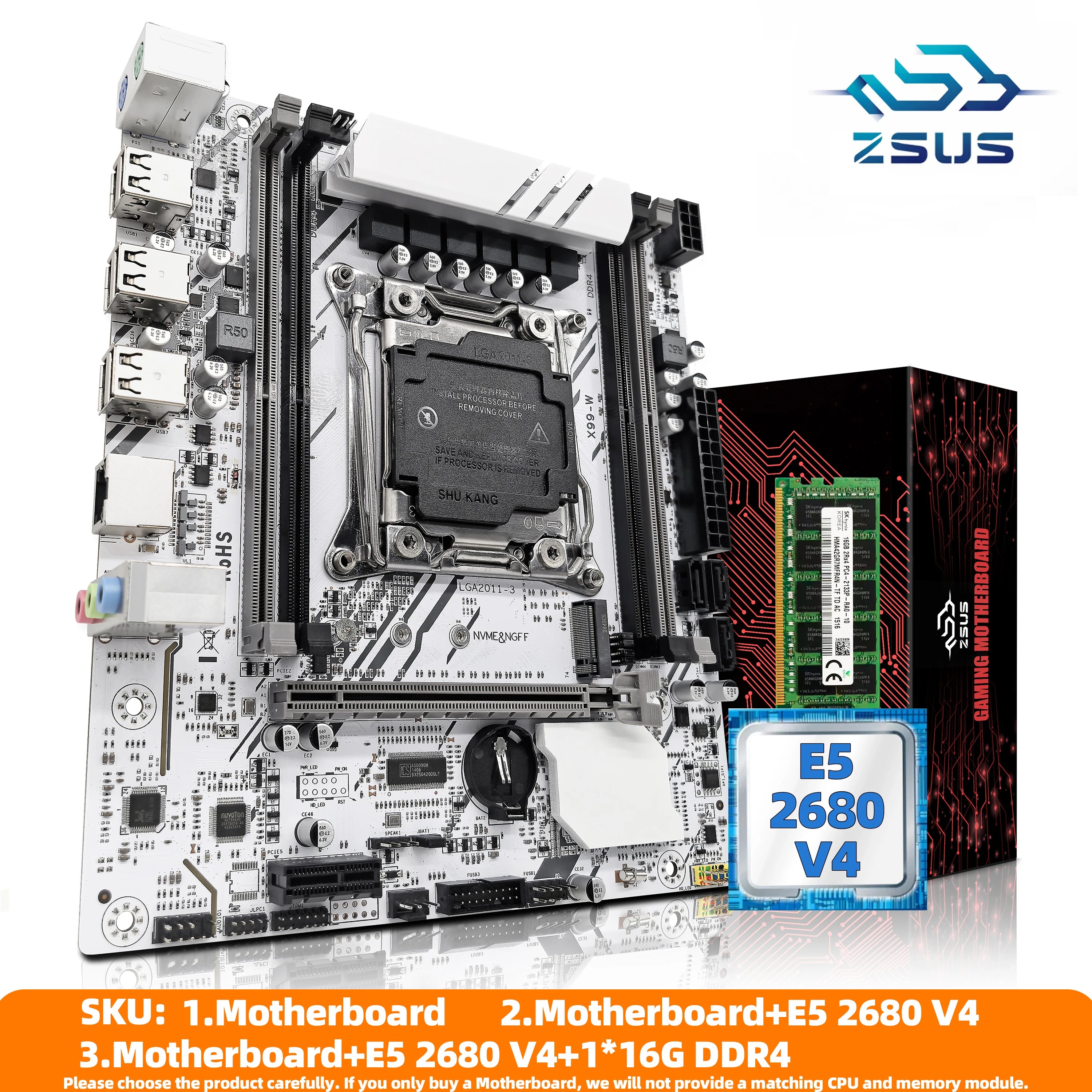 ZSUS X99-W Motherboard Kit – Xeon E5-2680V4 + 16GB DDR4 + M.2 NVMe Support