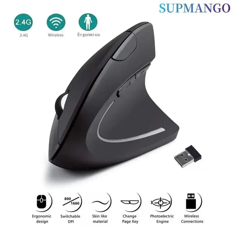 Ergonomic Vertical Wireless Mouse – 2.4GHz, 3 DPI Levels, 6 Buttons