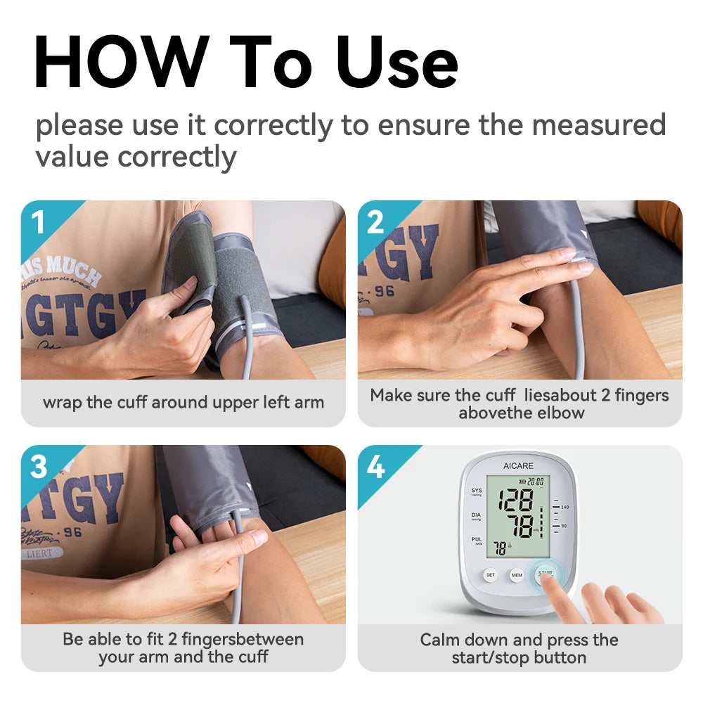 Aicare Digital Upper Arm Blood Pressure Monitor – Home Use BP Cuff
