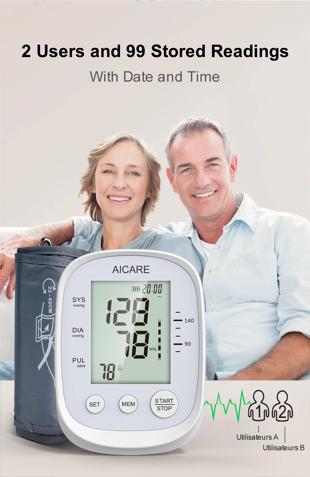 Aicare Digital Upper Arm Blood Pressure Monitor – Home Use BP Cuff