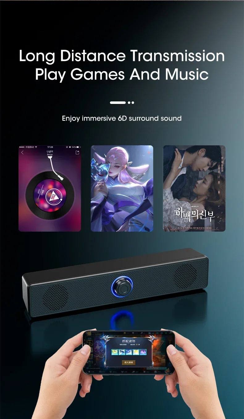 PC Soundbar – Wired & Wireless Bluetooth USB Speaker for TV & Gaming