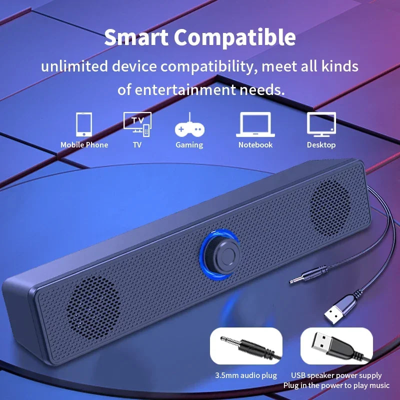 PC Soundbar – Wired & Wireless Bluetooth USB Speaker for TV & Gaming