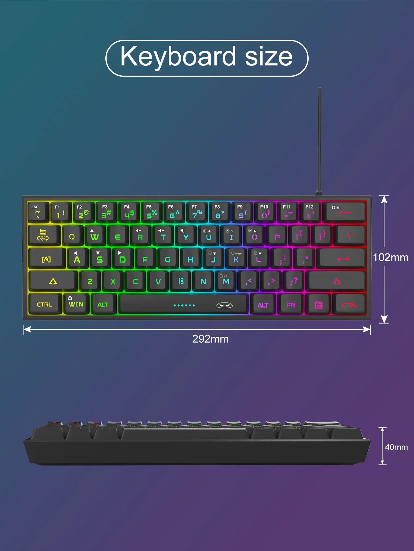 MageGee TS91 Mini 60% Gaming Keyboard – RGB Backlit 61-Key Compact