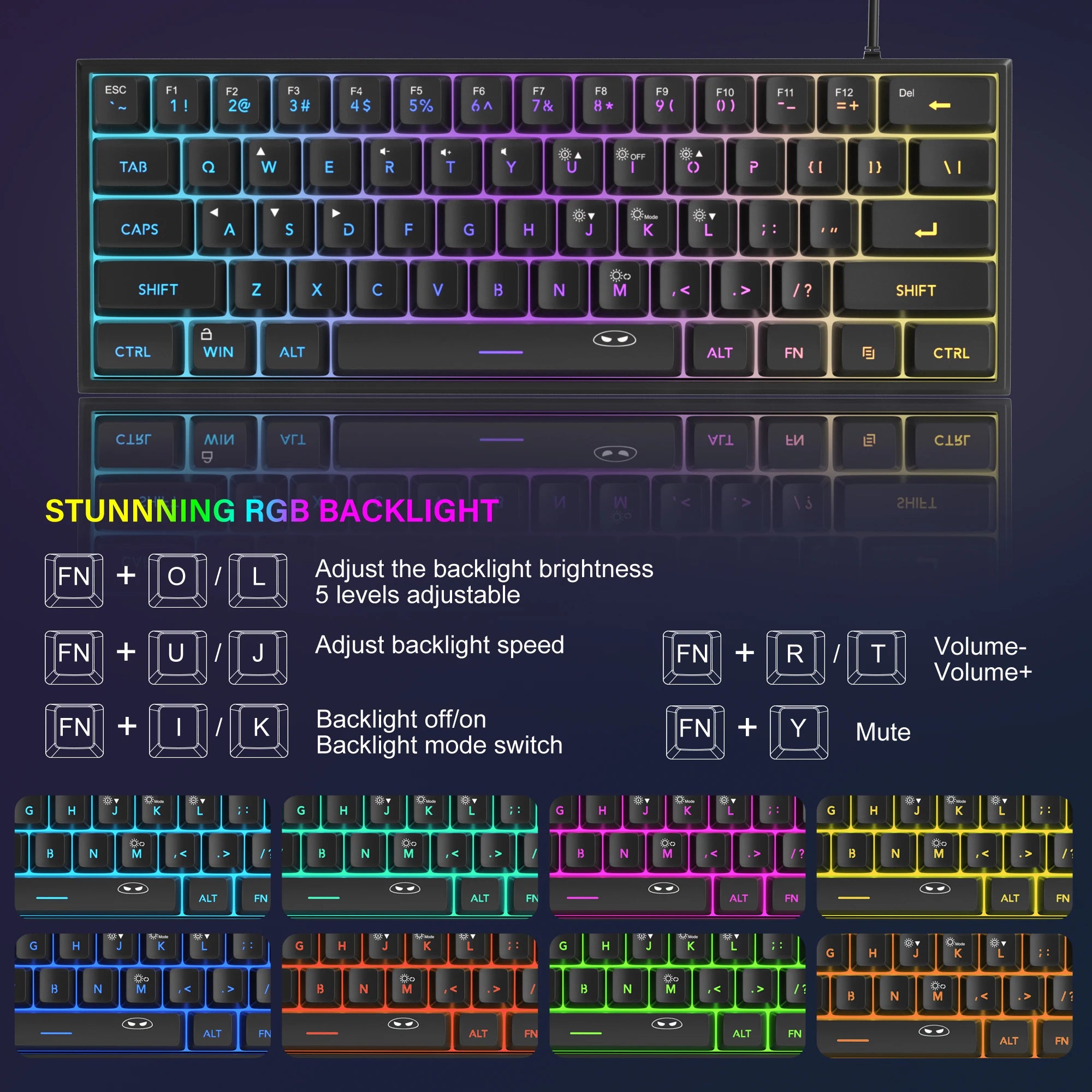 MageGee TS91 Mini 60% Gaming Keyboard – RGB Backlit 61-Key Compact