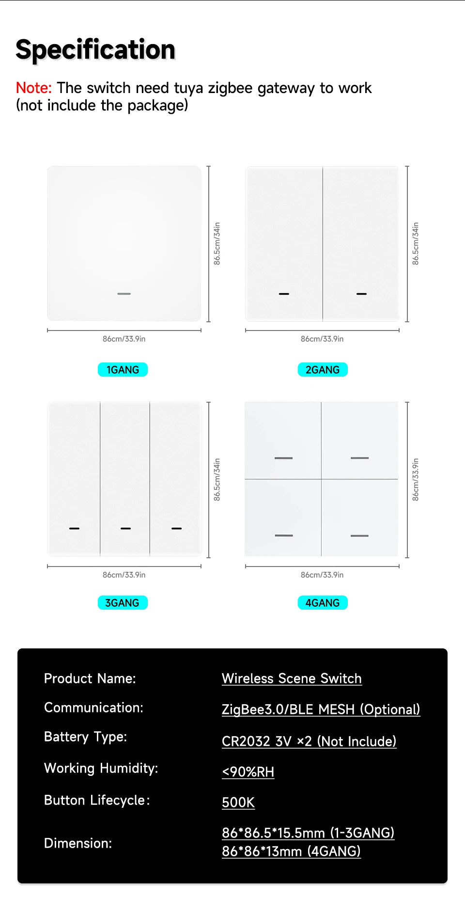 Tuya ZigBee 3.0 Wireless Smart Scene Switch